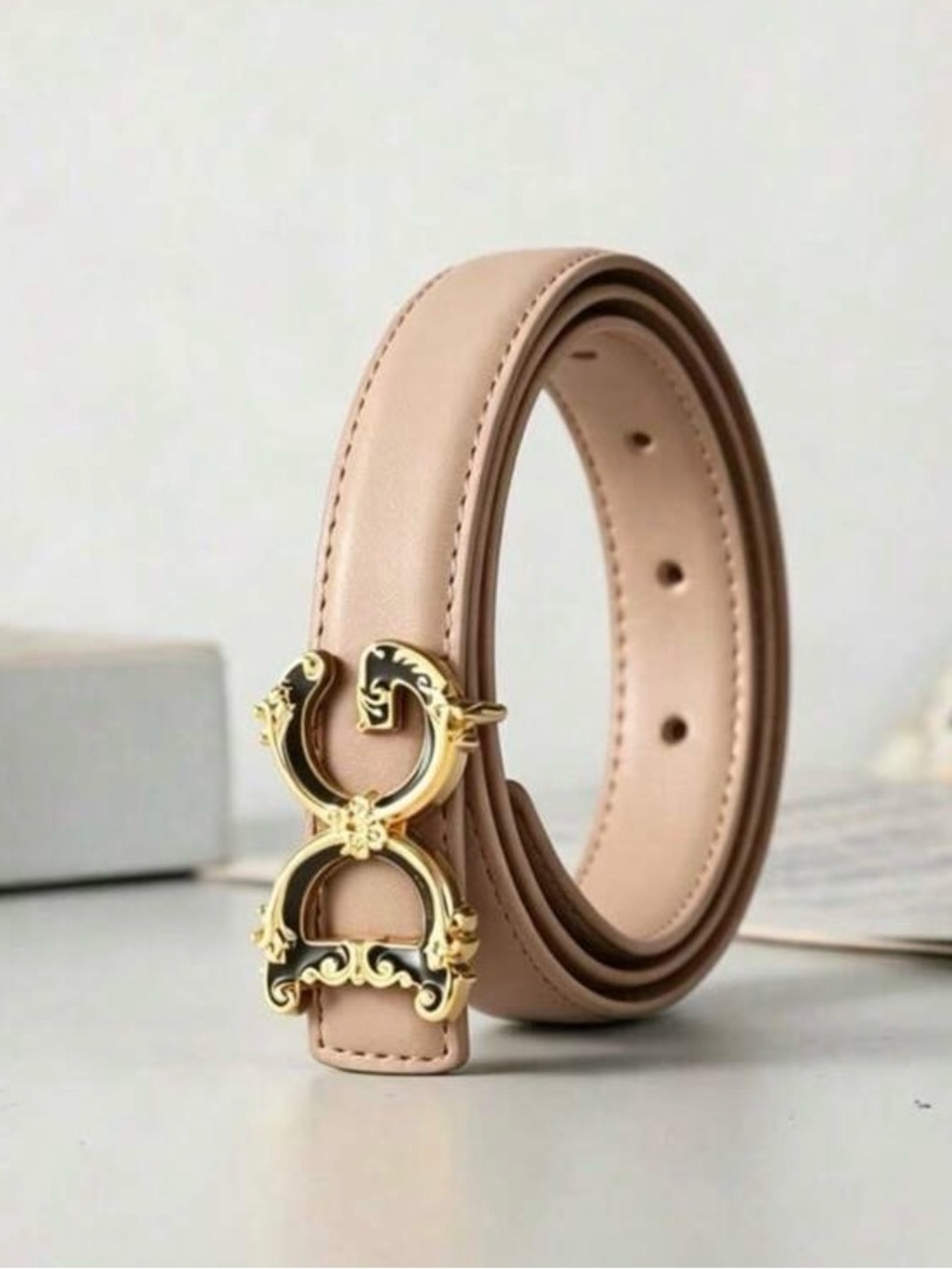 *DG* Logo (1) BEIGE Belt Beige Buckle PU Leather